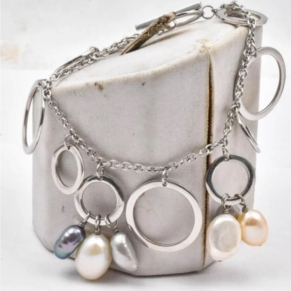 Authentic Vintage 925 Iridesse By Tiffany Multi color Freshwater Pearl Bracel…